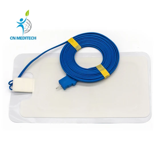 Almohadilla de puesta a tierra de placa de paciente electroquirúrgica desechable con cable